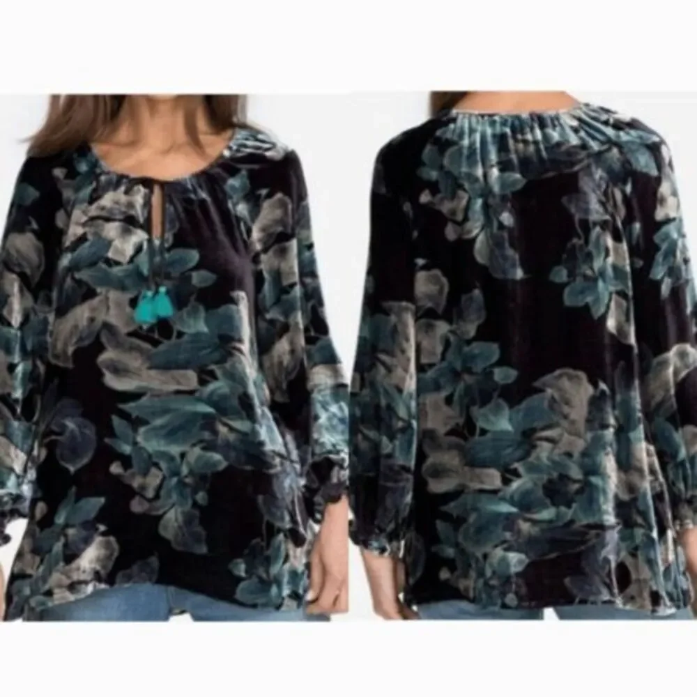 Johnny Was peasant blouse size L in Glowing Iris silk blend‎ boho chic $285